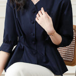 Elegant Office Seven-Sleeve Waist-Slimming Pleated Shirt - liwisi