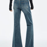 Casual High‑Waisted Washed Flare Denim Trousers