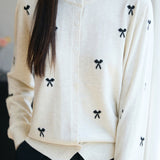 Casual Knit Cardigan With Bow Pattern