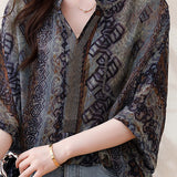 Skipper Collar Rhinestone Decor Printed Tunic