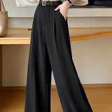 Casual Commuter Center Pleated High Waist Wide Leg Pants