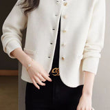 Elegant Crew Neck Knit Coat With Special-Shaped Buttons
