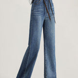 Vintage Washed Stitched Elastic Waist Jeans