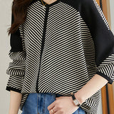 V-Neck Diagonal Stripe Contrast Knit Top - 2 Colors Available