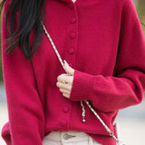 Elegant Commuter Loose Hooded Knit Cardigan With Round Buttons