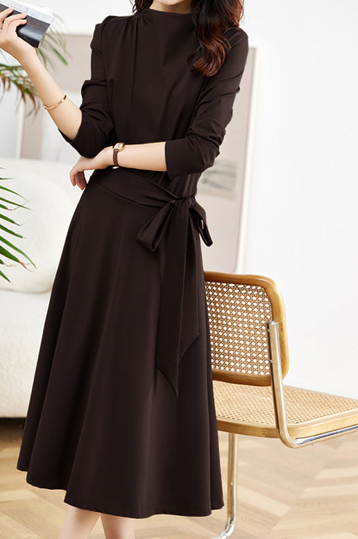 ドレープドネックベルテッドロンググレアワンピース　2色入 - liwisi