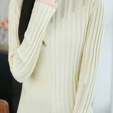 Casual Wavy‑Edge Hollow‑Out Ribbed Mock Neck Knit Top