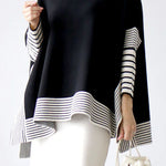 Irregular Stripe Split Loose Knit Sweater - liwisi