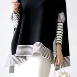 Irregular Stripe Split Loose Knit Sweater - liwisi