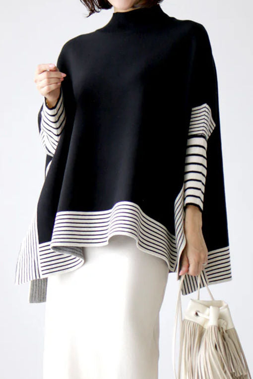 Irregular Stripe Split Loose Knit Sweater - liwisi