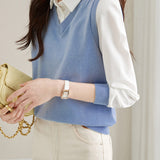 Layered Look Shirt Collar Bi-Color Blouse