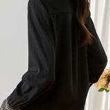 Translated Collar and Full Button Chest Pocket Elegant Color Block Shirt