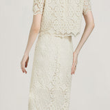 Elegant Delicate Lace Mesh Ruffled Blouse And Midi Skirt Two-piece Set