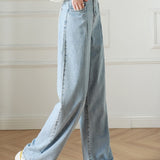 Casual Elastic Waist Straight Leg Jeans