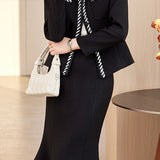 Elegant Commuter Contrast Webbing Crew Neck Long Sleeve Coat