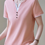 Casual V-Neck Fake Two-Piece T-Shirt - liwisi