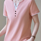 Casual V-Neck Fake Two-Piece T-Shirt - liwisi