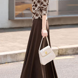 Elegant Plaid Color-Block Top & Midi Skirt Two-Piece Set