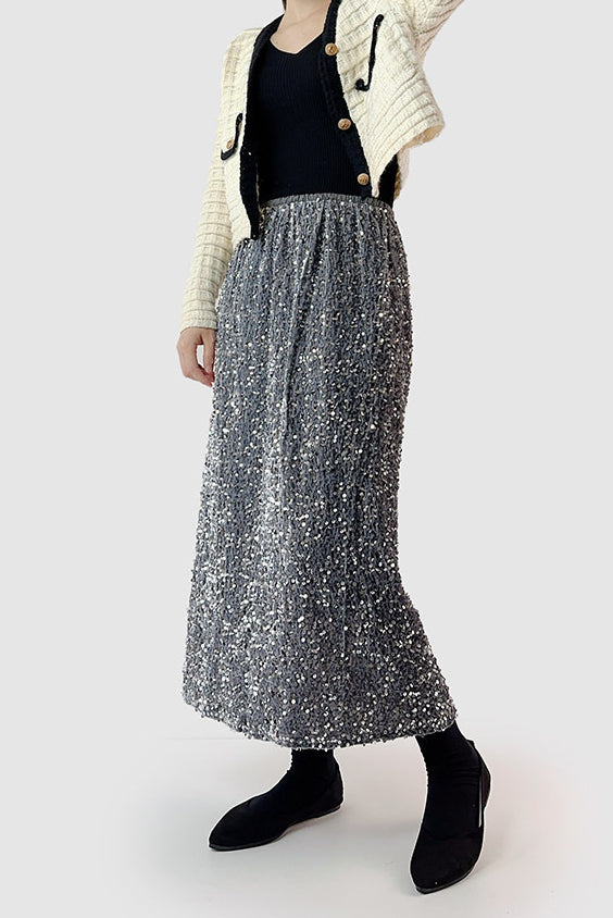 バックスリットグリッター装飾ベロアスカート　裏地付　3色入 - liwisi
