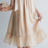 Ruffle Halter Neck Flare Decor Dress with Lining - 2 Colors Available