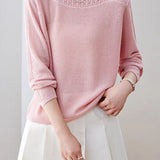 Casual Hollow‑Out Spliced Ribbed Knit Sweater