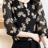 Lubang kunci leher bijou hiasan ribbon print puff blaus