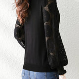 Elegant Temperament Patchwork Lace Puff Sleeve Knitted Top