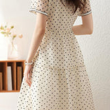 Ruffle Collar Small Floral Flock Flare Dress with Lining