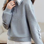 Casual Double-Layer Polo Collar Pleated Loose Long-Sleeve Hoodie - liwisi
