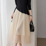 Elegant Commuter V‑Neck Fake Two‑Piece Spliced Long‑Sleeve Dress