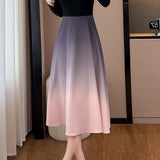 Exquisite Elegant Long-Sleeve Gradient Spliced A-Line Dress