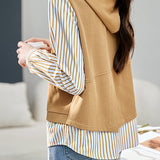 Mixed Material Striped Panel Hoodie
