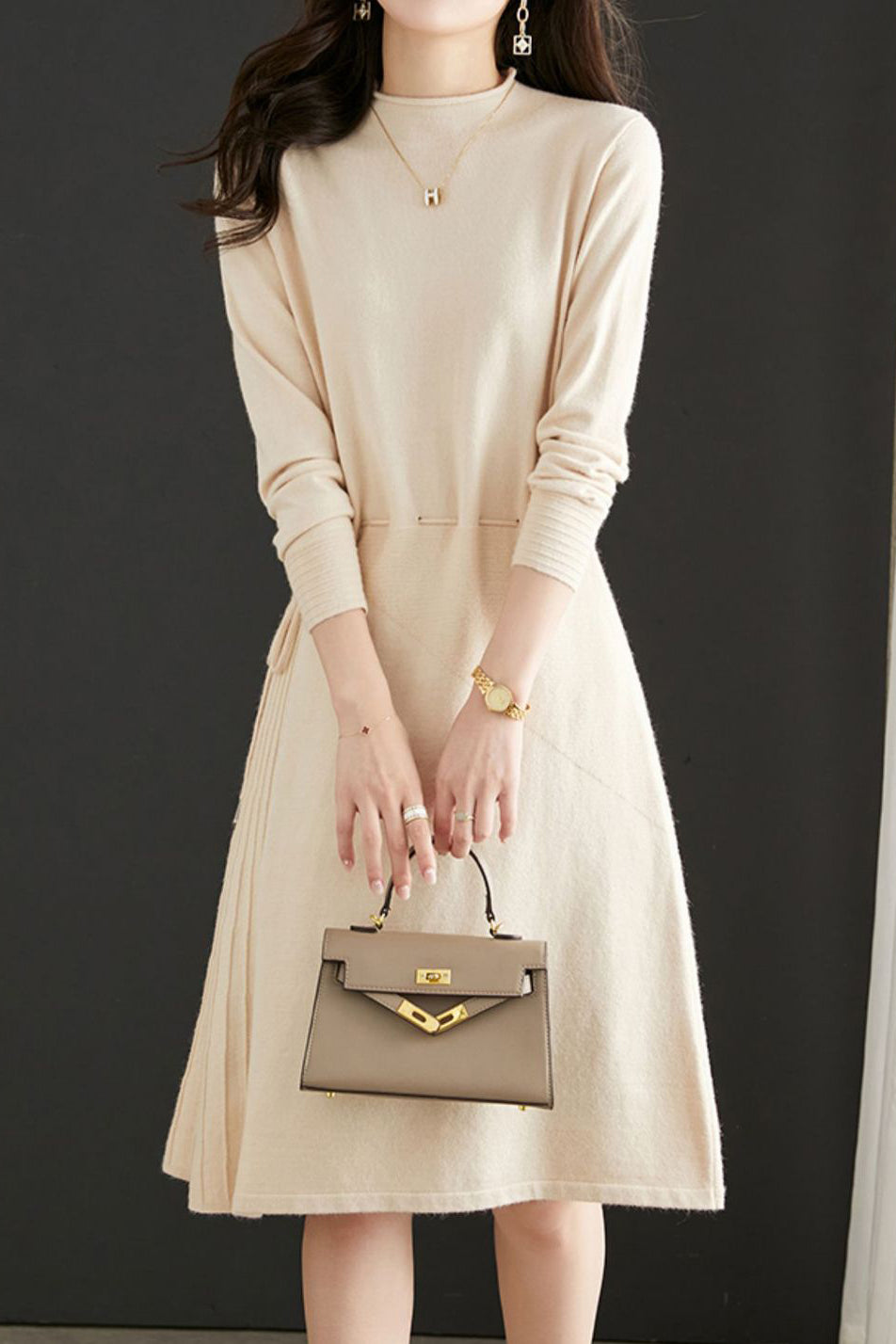 Off Neck Drawstring Flare Knit Dress - 3 Colors Available - liwisi