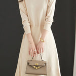 Off Neck Drawstring Flare Knit Dress - 3 Colors Available - liwisi