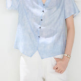 Exquisite Temperament Hollow Out V-Neck Split Short Sleeve Blouse