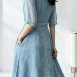 Elegant Commuter Jacquard Sequin Tie Waist Dress