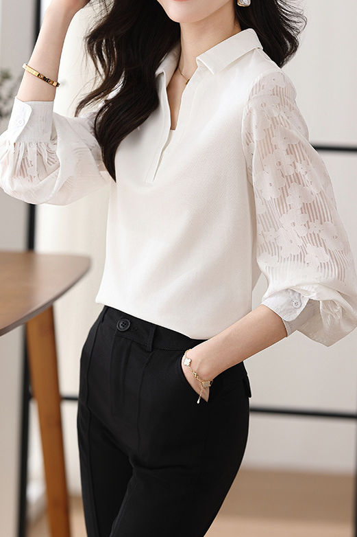 Early Autumn Casual Hollow Spliced Shirt - liwisi