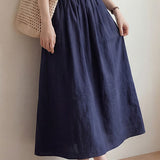 Casual Linen Elastic Waist Straight Midi Skirt