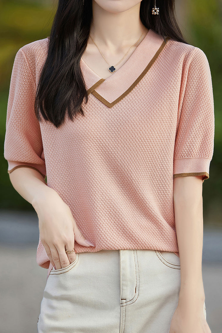Asymmetrical Chelsea Collar Short Sleeve Knit - 3 Colors Available - liwisi