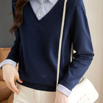Casual Office Polo Collar Spliced Fake Two-Piece Knit Top - liwisi