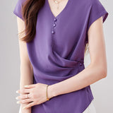 Elegant V-neck Waist-tight Irregular Short Sleeve Blouse