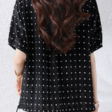 Elegant Commuter Polka Dot Crew Neck Short Sleeve Blouse