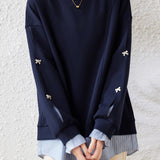 Layered Look Drop Shoulder Striped Contrast Sweatshirt