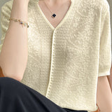 Key Neck Pearl Decor Jacquard Knit - 4 Colors Available