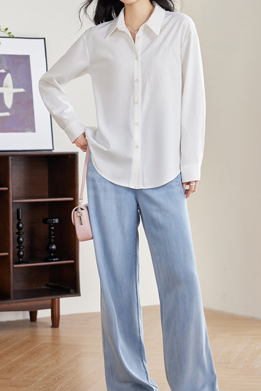 リボン装飾バックカットアウトシャツ - liwisi