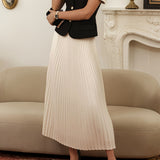 Elegant Color-Block Pleated Blouse & Midi Skirt Two-Piece Set