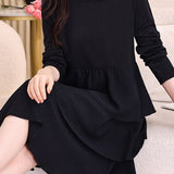 Exquisite Elegant Long-Sleeve Tiered Dress With Ruffle Collar