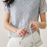 Kemeja sipis lengan pendek lace dua warna dengan lining