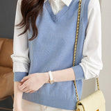Layered Look Shirt Collar Bi-Color Blouse