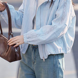 Elegant Commuter Lapel Cuffed Hollow‑Out Long‑Sleeve Jacket